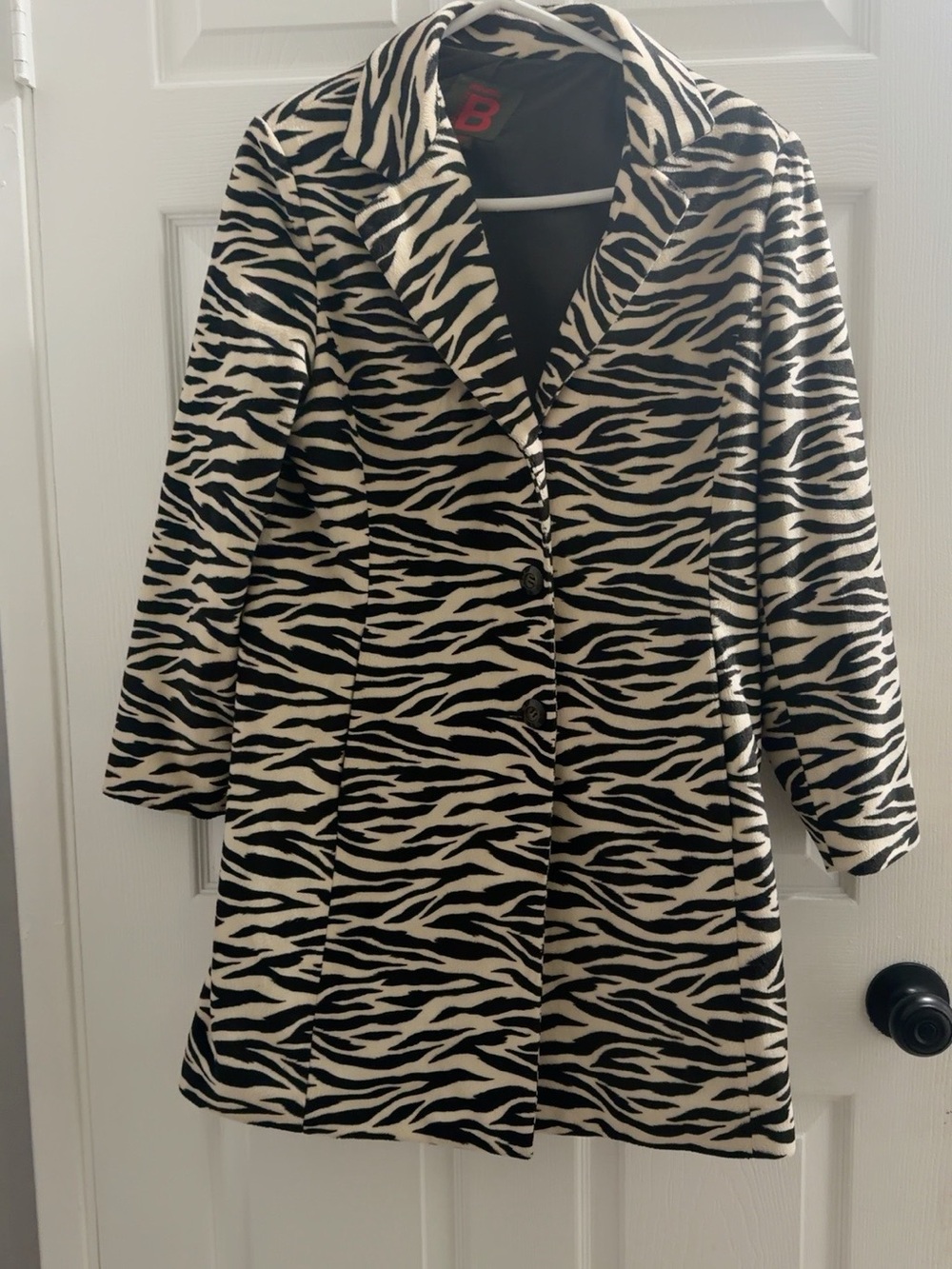 Bernardo Zebra-Print Pea Coat in Black & Cream